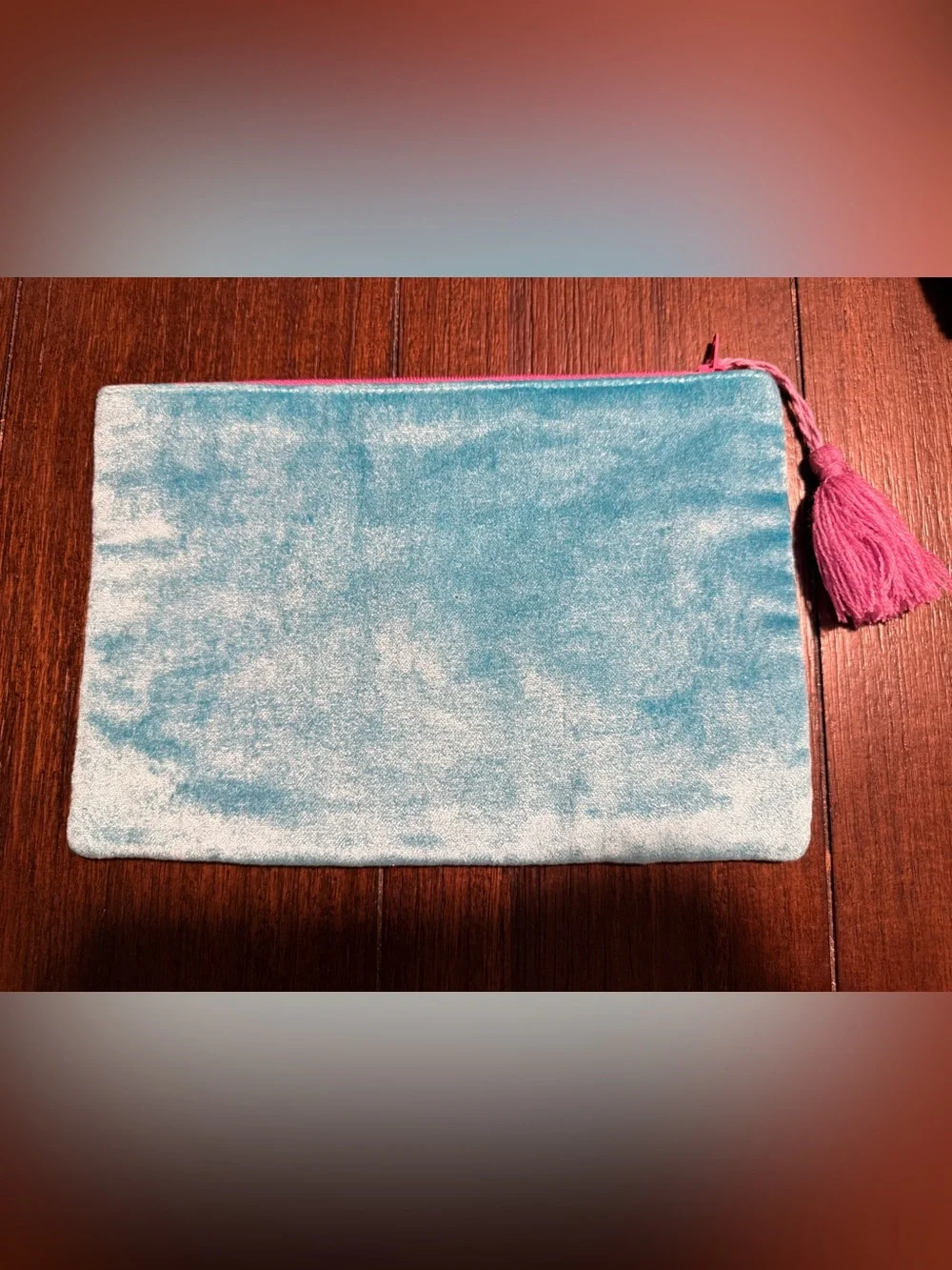 Beaded Lipstick Velvet Makeup Pouch - Turquoise & Pink Two’s Company Cosmetics